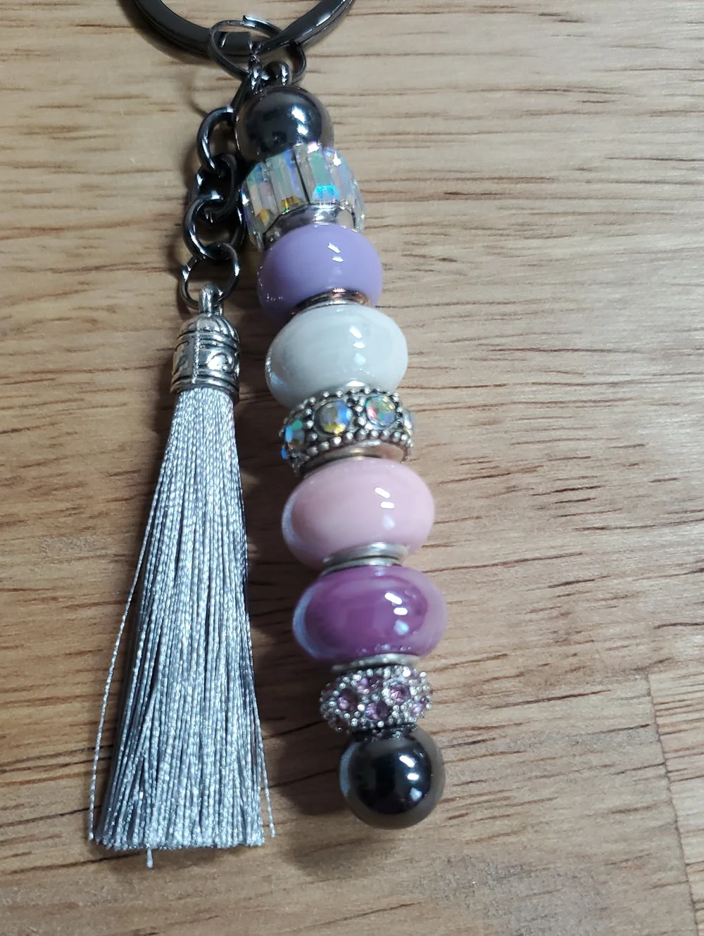 Beaded Tassel Keychain - Lavender & Silver